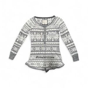 Abercrombie &‎ Fitch Sleeper Romper Fair Isle Knit Henley Medium Gray White